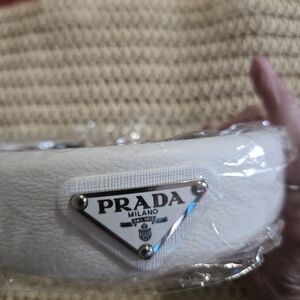 Prada White Leather Logo Headband